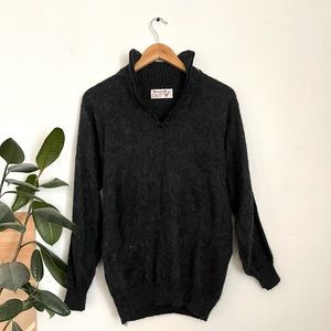 Vintage, dark, gray, half zip alpaca sweater